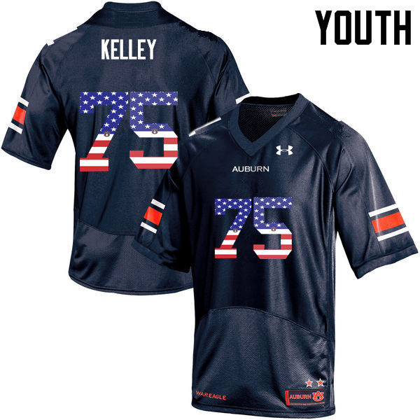Youth #75 Trent Kelley Auburn Tigers USA Flag Fashion College Football Jerseys-Navy - Click Image to Close